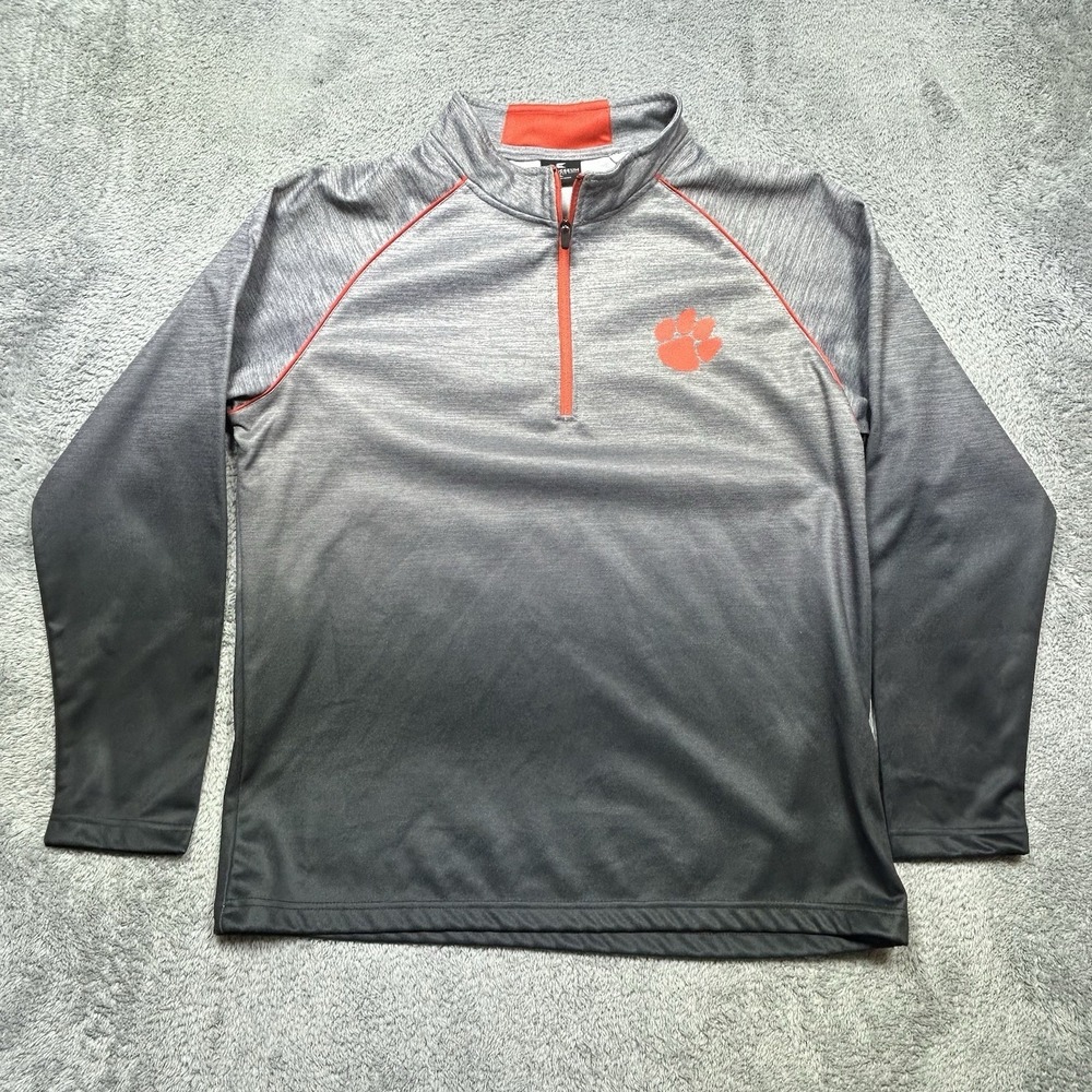 Clemson Tigers 1/4 Zip Pullover Mensโ L Gray Ombre Football Activewear Colosseum